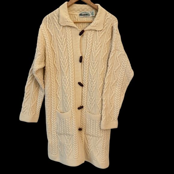 Aran Crafts Sweaters - Aran Crafts Ireland Cream Cable knit 100% Merino Wool Long Duster Cardigan M